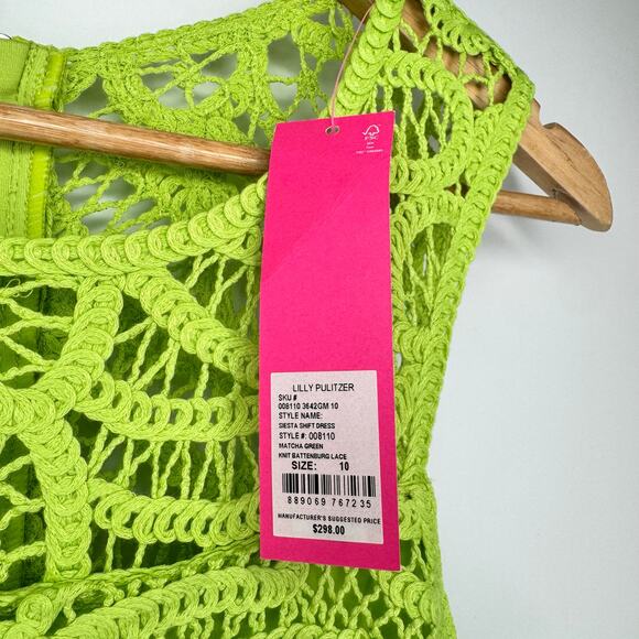 Lilly Pulitzer Siesta Shift Dress Sz 10 Matcha Green Knit Battenburg Lace NWT - Picture 11 of 16